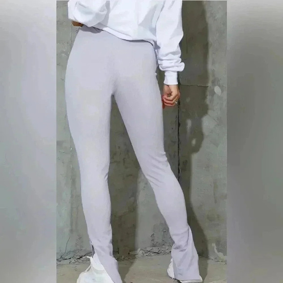 Grey Marl Textured Ribbed Split Hem Leggings - Picture 4 of 14